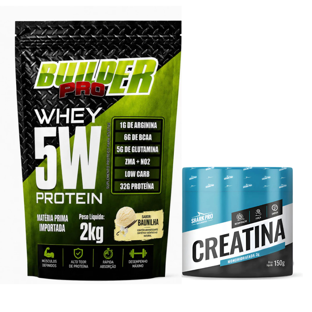 Whey Protein 5W - 2KG Builder Pro + Creatina 150g - Shark Pro