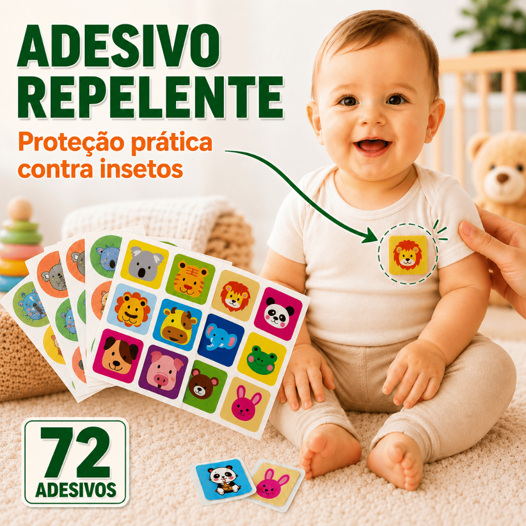 Kit 72 Repelente Adesivo de Citronela Proteção Natural Contra Mosquitos Infantil