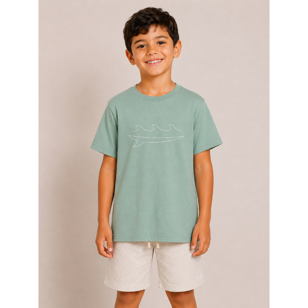 Camiseta T-shirt Infantil Algodão Estampada Surf Verde - 3 ao 14