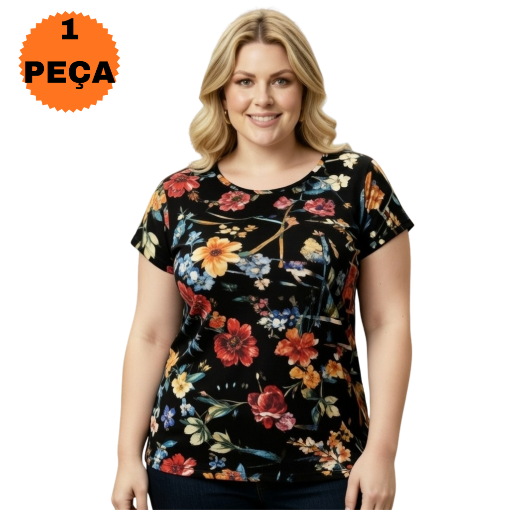 Blusa Liganete com Manga Plus Size G1 ao G2 Feminina Confortável Cores e Estampas Variadas