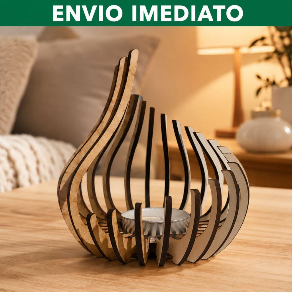 Luminária Porta Vela em MDF 13x11cm – Decoração Rústica Artesanal para Ambientes, Mesa e Presente