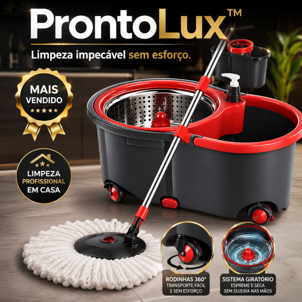 Mop Giratório 360° Com Balde Rodinhas E Refil Microfibra Limpeza Profissional