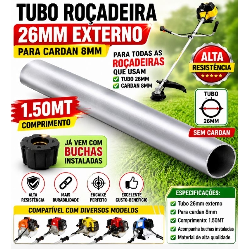 Tubo Roçadeira 26mm Externo Para Eixo 8mm Com Buchas reforçado