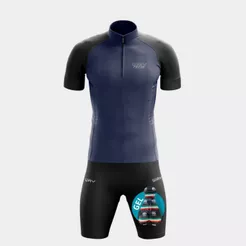Conjunto Ciclismo Masculino Camisa Refrescante Azul Marinho e Bermuda Forro Gel Uv50 Mtb