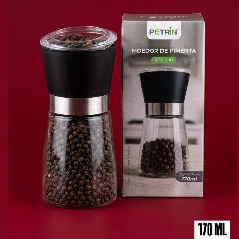 Moedor de Pimenta de Vidro Elegante Especiarias
