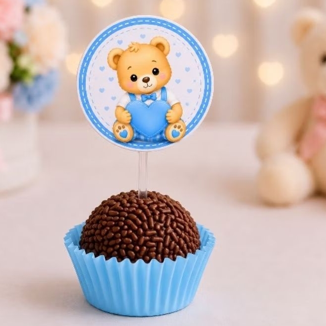 Envio Rápido 30 Toppers para Docinhos Chá Revelação Ursinho Menino ou Menina | Decoração Festa
