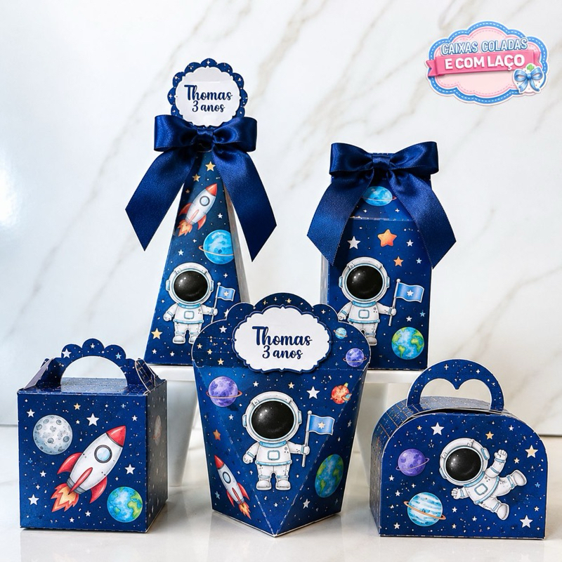 Kit Caixas Astronauta Lembrancinhas Personalizadas para Festa Aniversário Astronauta