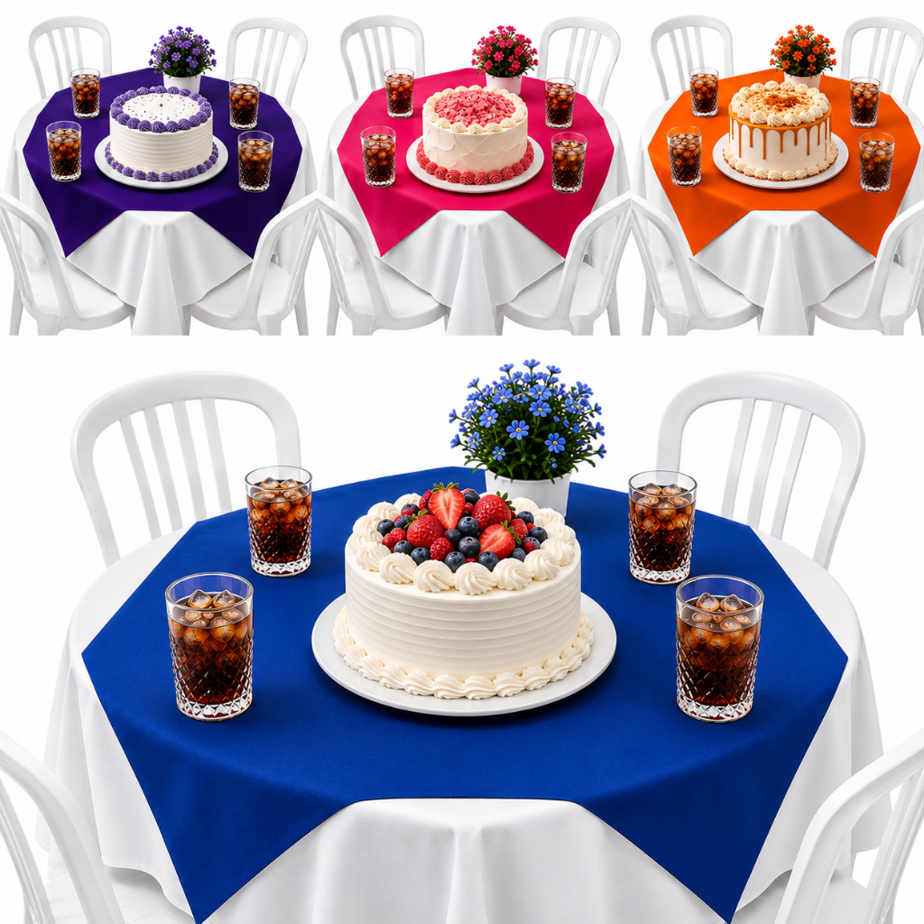 Kit 10 a 30 Toalhas de Mesa Toalhas 1,40x1,40m + Cobre Manchas 70x70cm TNT Aniversario Festa Decoração