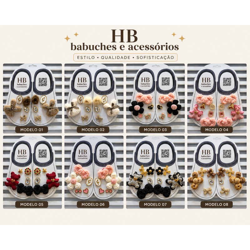 Kit Enfeites para Babuche Charms e Acessórios Decorativos Peluciado Vários Modelos