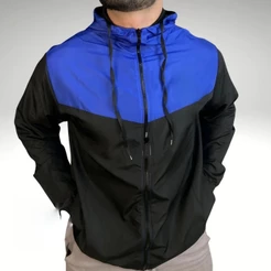 Jaqueta Corta Vento Masculino Preto Leve e Confortável Lisa com Capuz e Bolso e zíper