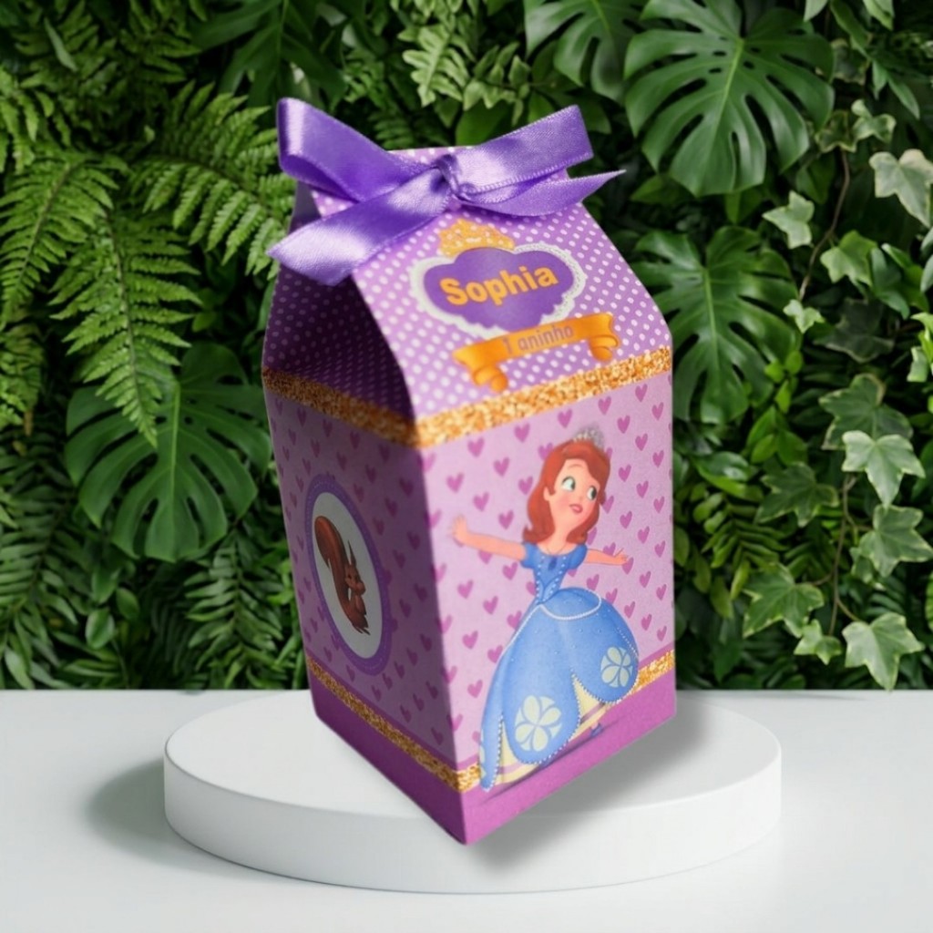 20/30 Caixinhas Milk Personalizada com Fitinha - Lembrancinha de Festa PRINCESA SOFIA