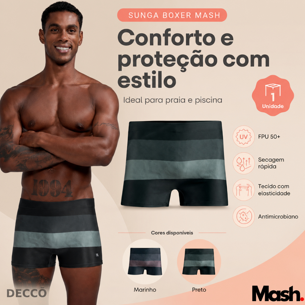 Sunga Boxer Mash Masculina Estampada Elasticidade Secagem Rápida Confortável