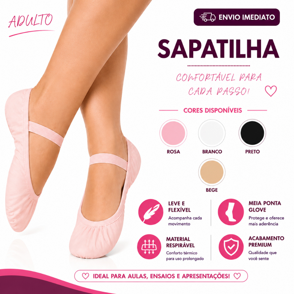 Sapatilha de Balé Korino Adulto -  Couro Sintético, Dança, Ballet Feminino e Masculino