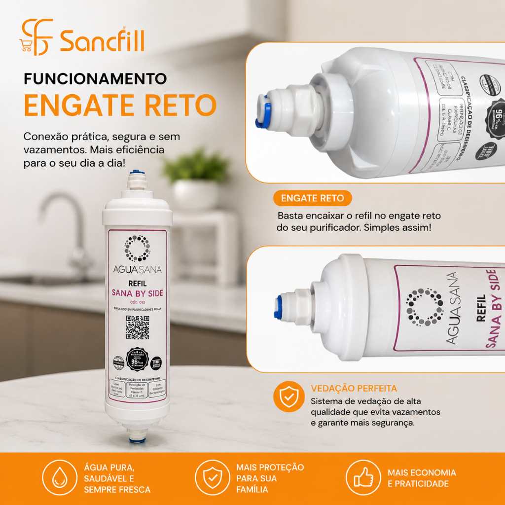 Detalhes do Filtro Refil Compatível Polar WP1000 WP2000 Side By Side Engate Reto 1/4 Kit 1 a 3