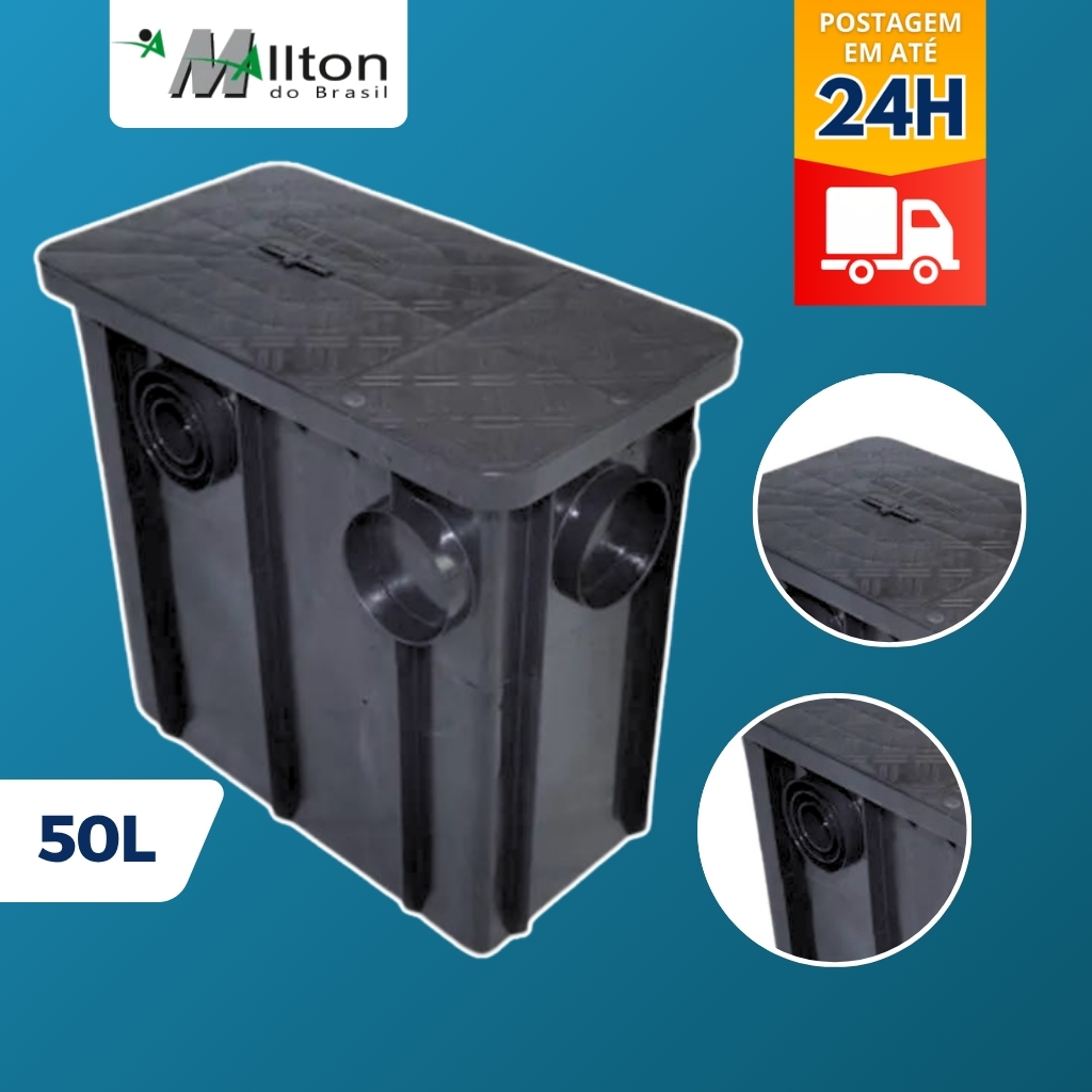 Caixa De Gordura Sifonada Grande 50L Mallton Coletora Com Cesto Suporta 2 Cozinh