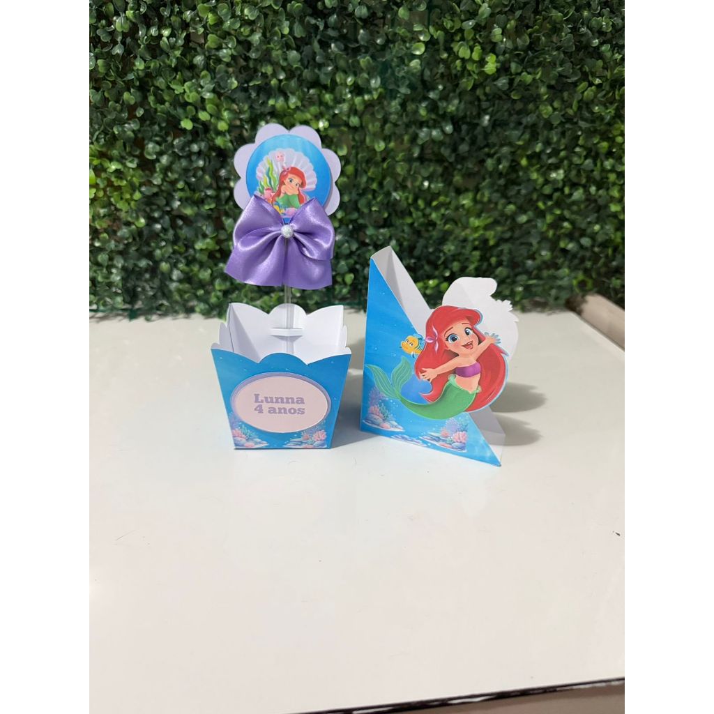 ENVIO RAPIDO KIT CENTRO DE MESA PEQUENA SEREIA ARIEL BABY PERSONALIZADOS, CACHEPO, PORTA GUARDANAPOS