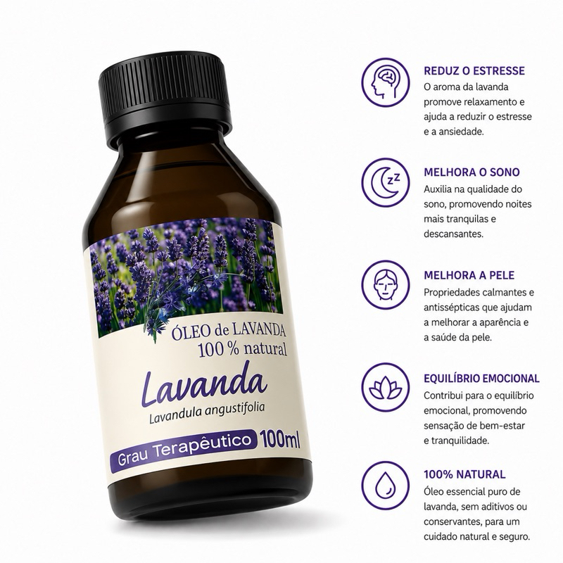 Óleo essencial de Lavanda de 100ml Extra Forte e Concentrado