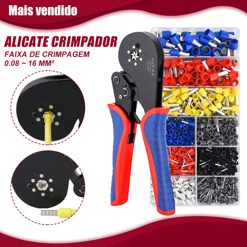 Kit de Alicate de Crimpar com Terminais - Ilhós de 0,08 a 16 mm²