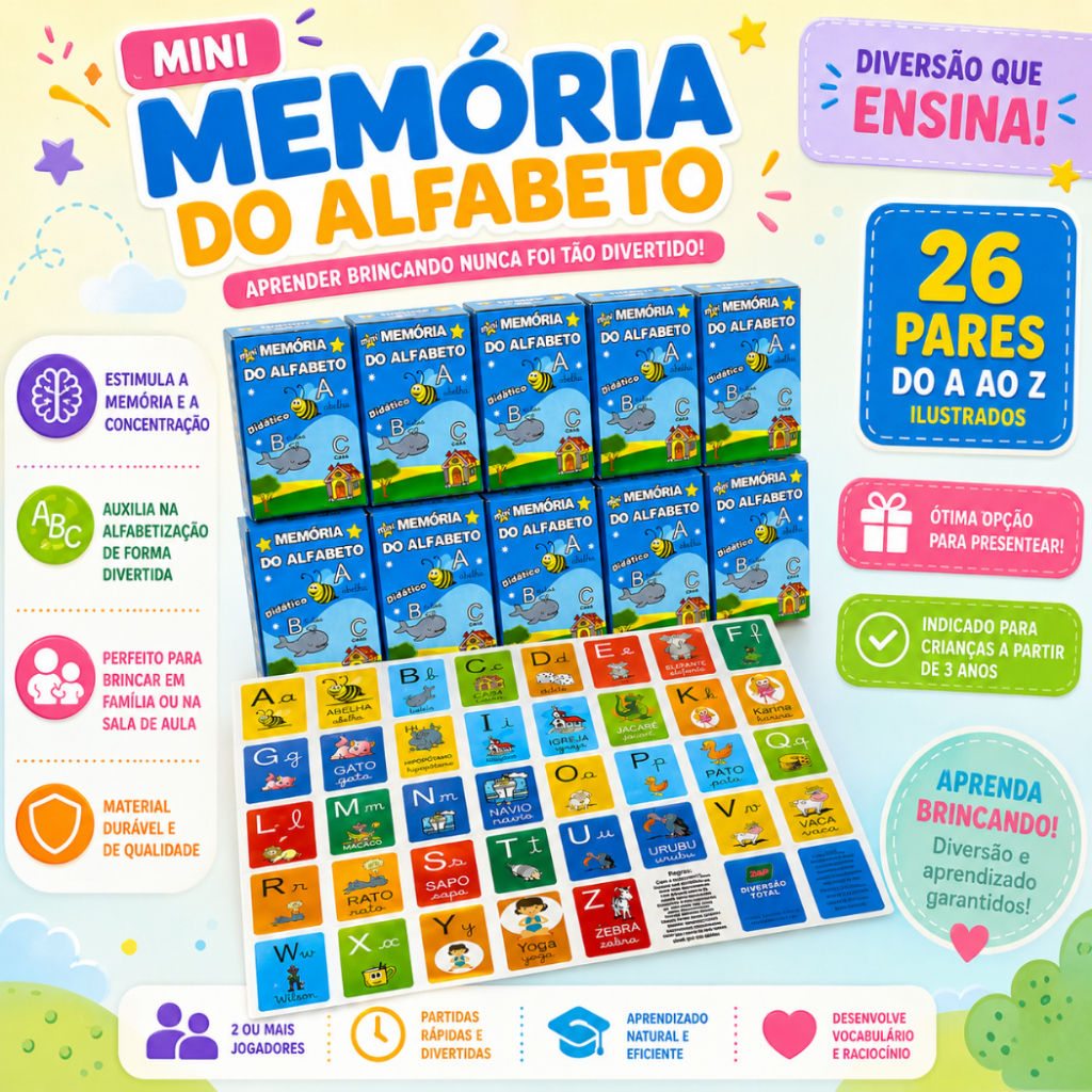 Jogo da Memoria Alfabeto Mini p/ Kit Festa Lembrancinha Prenda Educativo Didatico Infantil