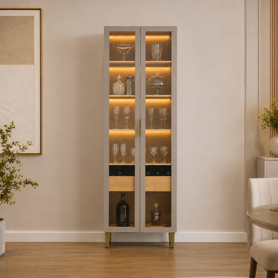 Cristaleira 2 Portas de Vidro e LED em MDF Allure Linea Brasil