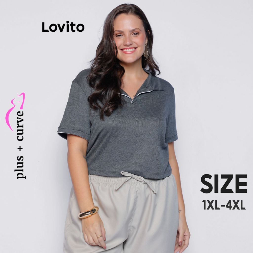 Lovito Blusa Feminina Casual Plus Size Lisa BRBLB921BRL951