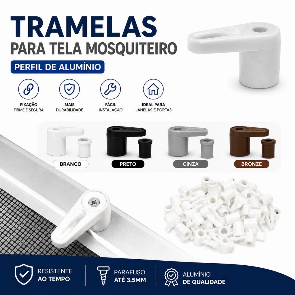 Trava para Tela Mosquiteira Nylon Alta Resistência Encaixe para Perfil de Alumínio