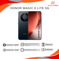 Honor Magic 8 Lite 5G, Versão Global 512GB e 8GB RAM, Processador Snapdragon Snapdragon 6 Gen 4, Bateria 7500mAH