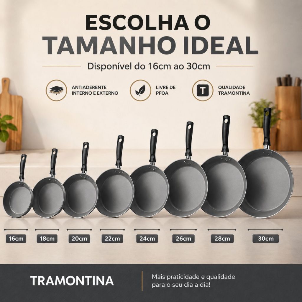 Frigideira Tramontina Turim Chumbo Antiaderente Starflon Max Alumínio Livre de PFOA 16cm - 30cm