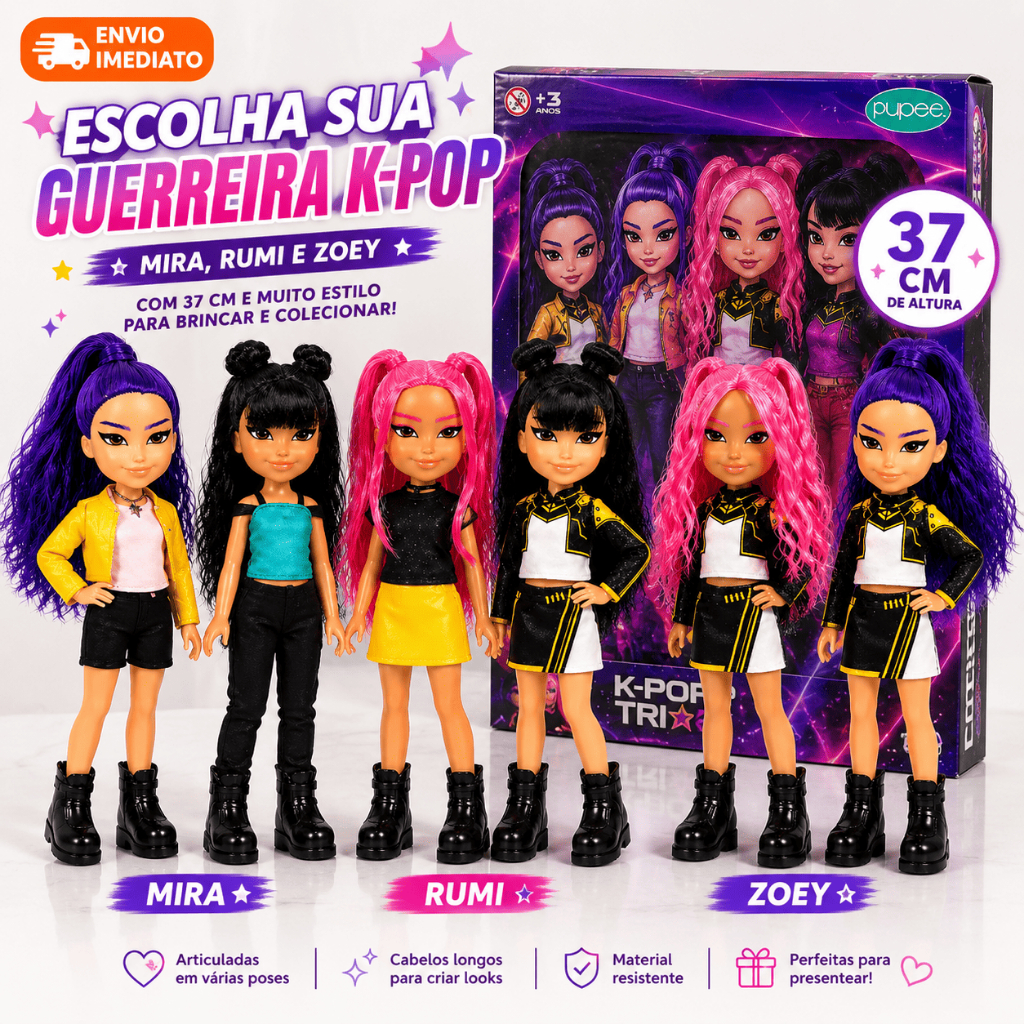 Bonecas K-Pop Trix Guerreiras Brilho Neon Articuladas Presente Infantil Coleção