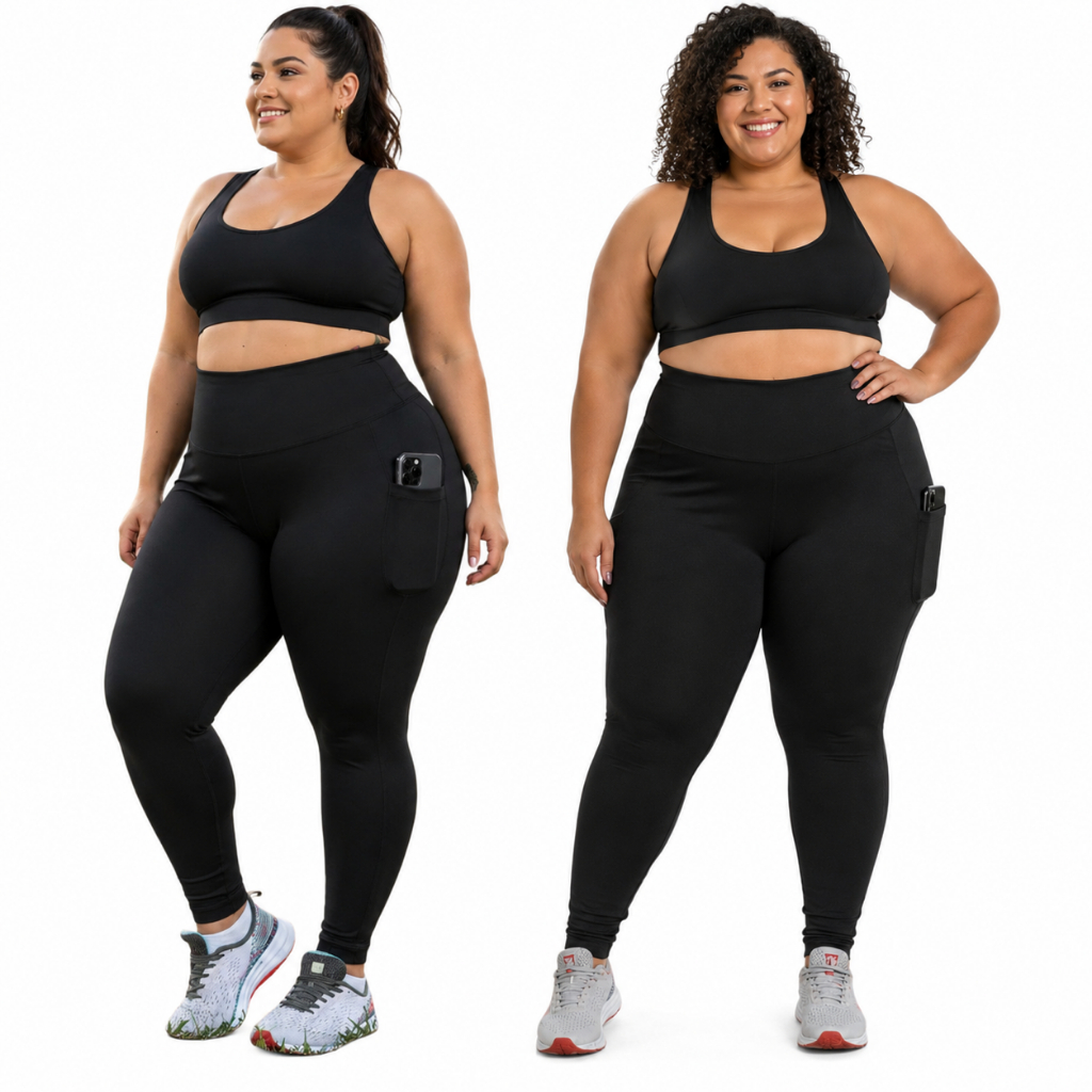 Kit 2 Calças Legging PLUS SIZE Cós Alto Suplex Premium Fitness Corrida Trabalho