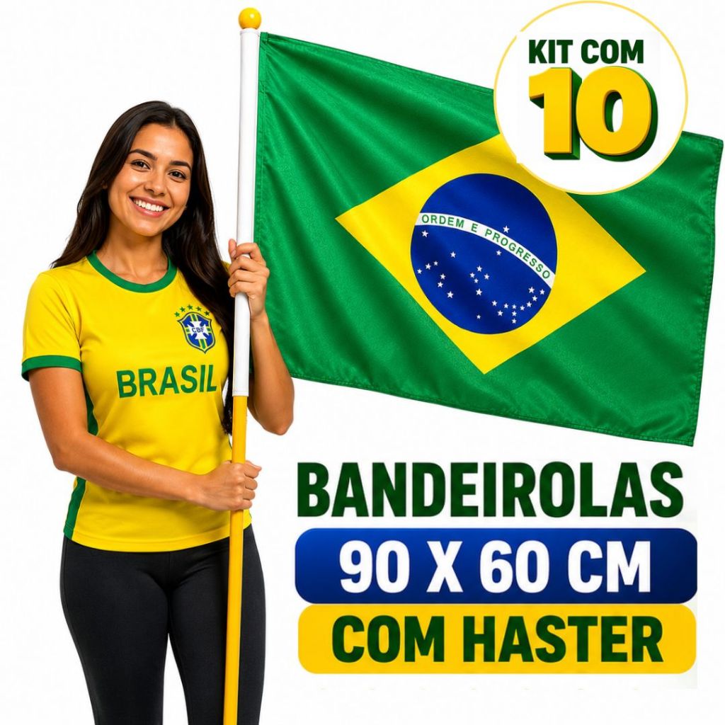 Bandeira Do Brasil Grande 90x60cm Copa Do Mundo Para Bastão 10 Bandeirola Brasil Torcida Copa Do Mundo Atacado