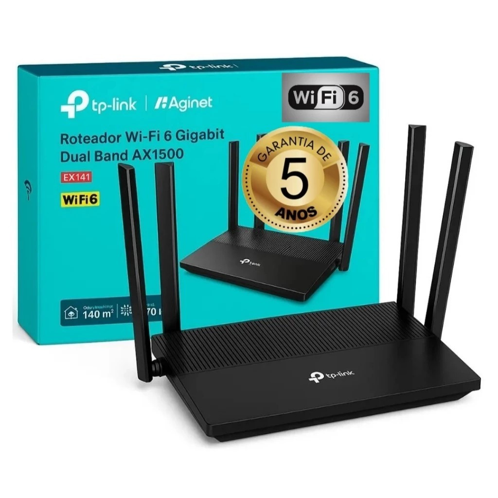 Roteador WiFi 6 TP-Link Archer EX141 Mesh 2.4/5GHz AX1500 Porta Gigabit veloz rá