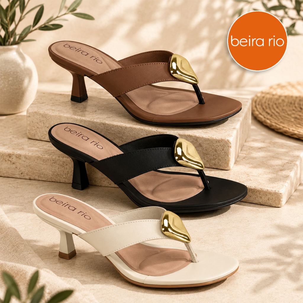 Tamanco Beira Rio Salto Baixo Feminino Fino Casual Detalhe Metalizado Conforto Original - 8562.101