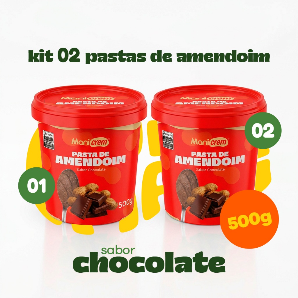 Imagem Kit 02x Pasta de Amendoim Manicrem Chocolate - 500g