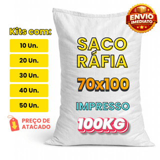 Saco Rafia 70x100 Com Impressão 100kgs Novo Branco Reforçado Entulho Farinha