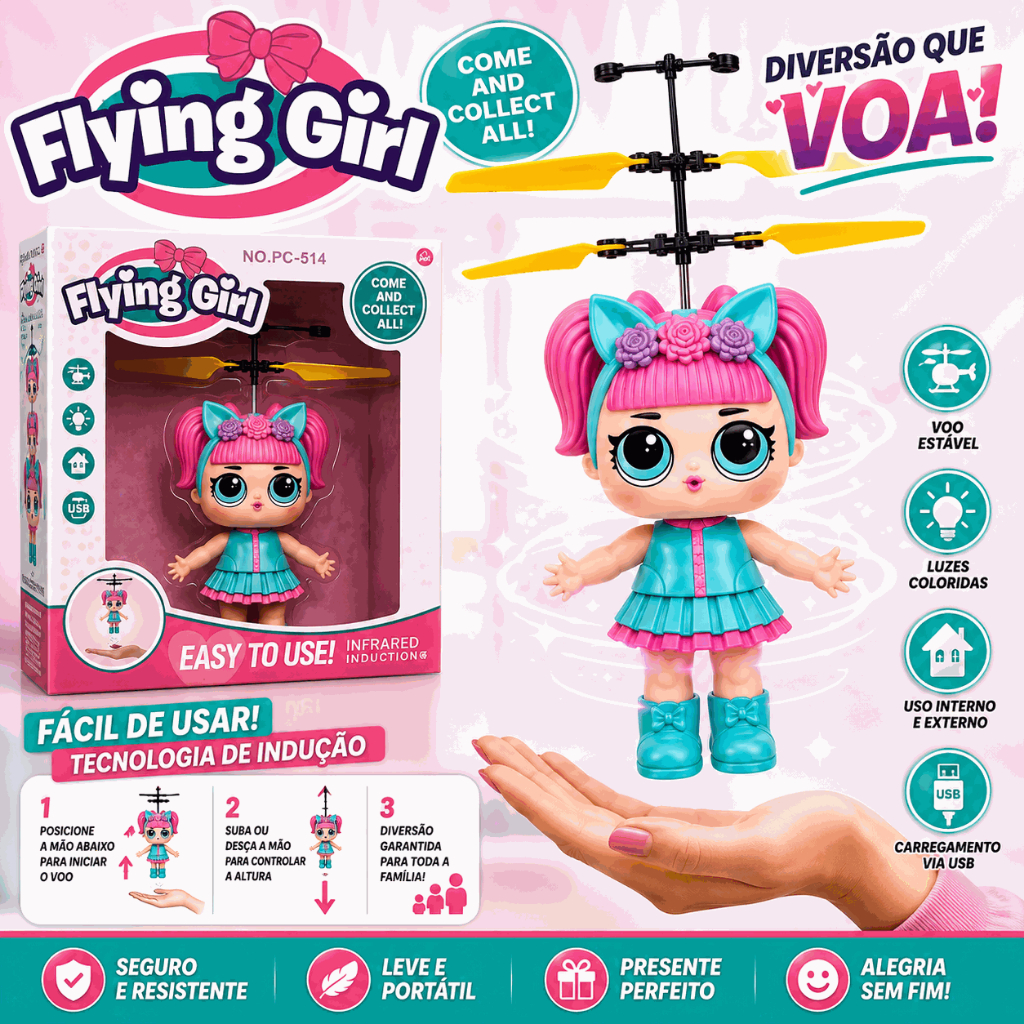 Boneca Tipo LOL com Drone Sensor de Aproximação Recarregável Brinquedo Infantil Interativo Completos