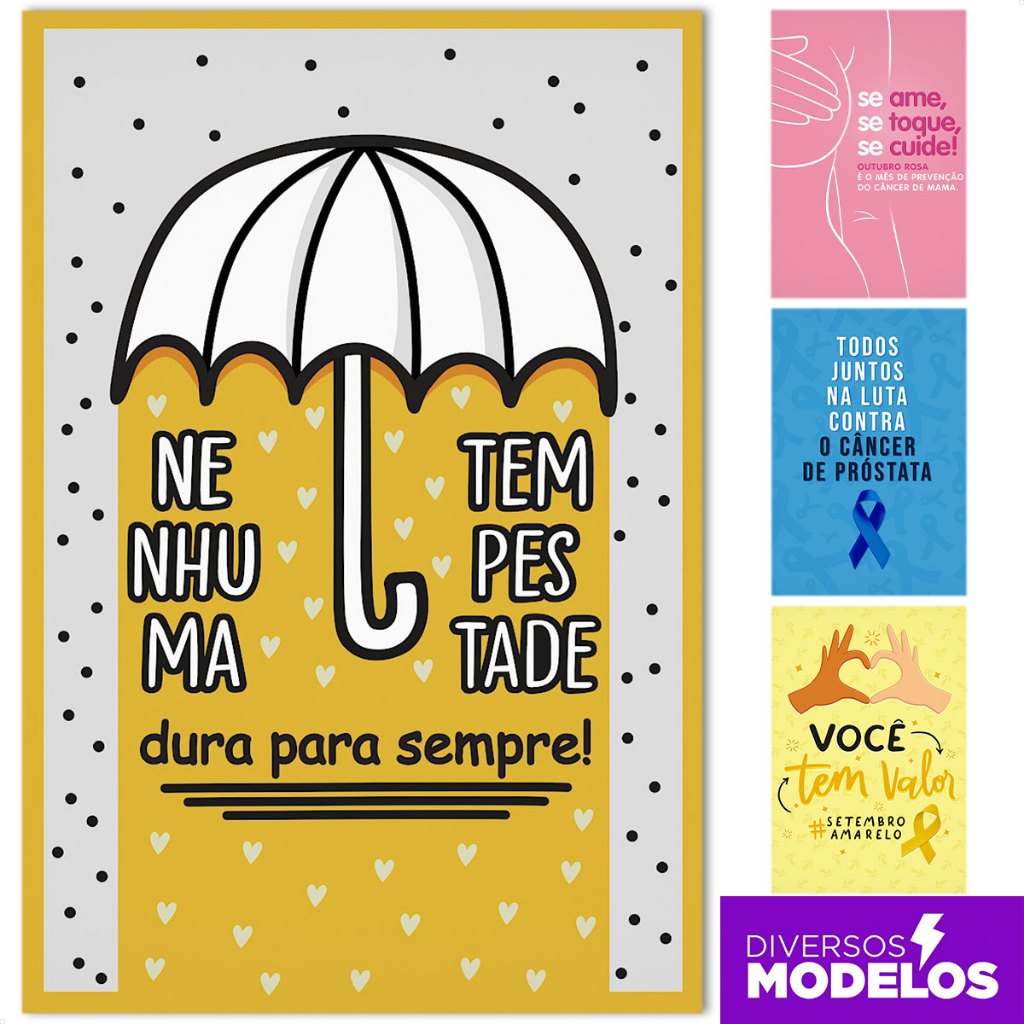 Painel Setembro Amarelo/Outubro Rosa/Novembro Azul Retangular 1,50x2,20m Sublimado Em Tecido