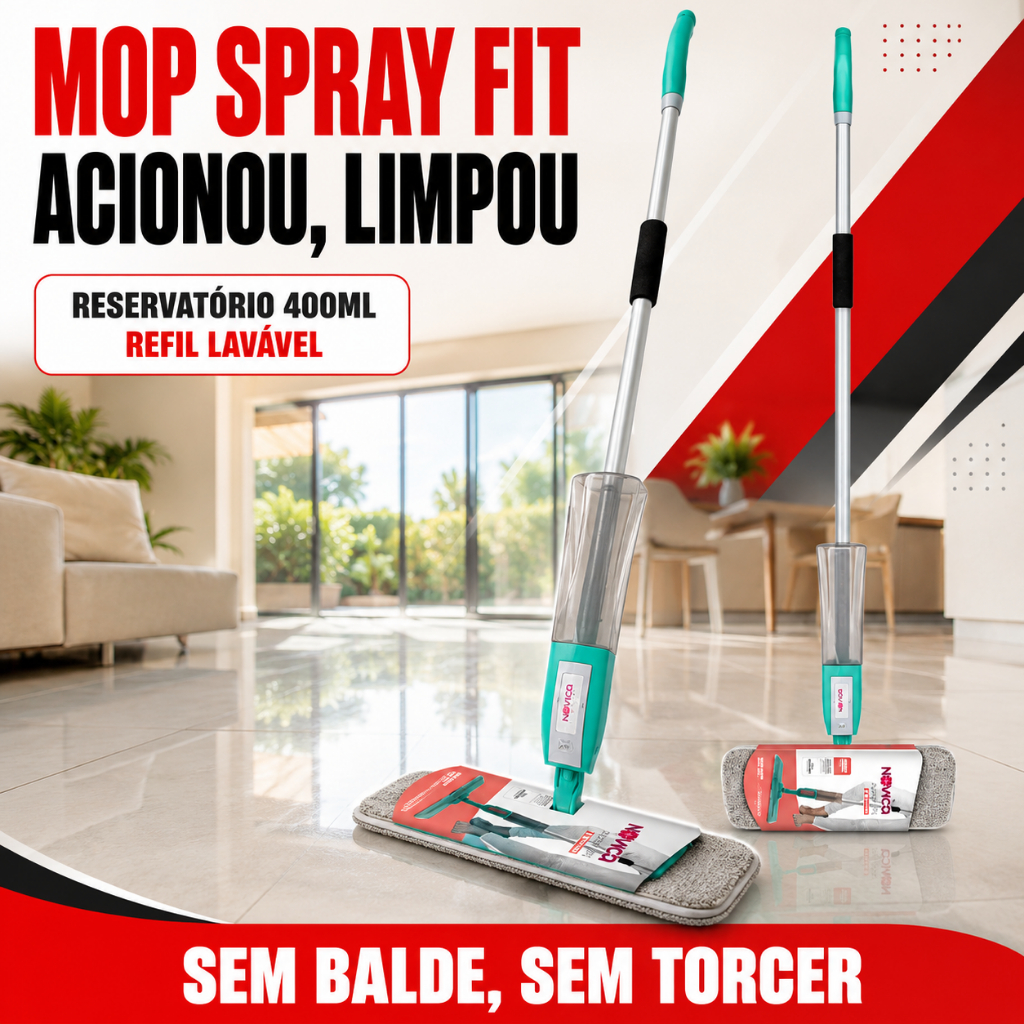 Mop Spray Fit Noviça Bettanin Rodo Mágico Microfibra Reservatório 400ml Limpeza Rápida Piso
