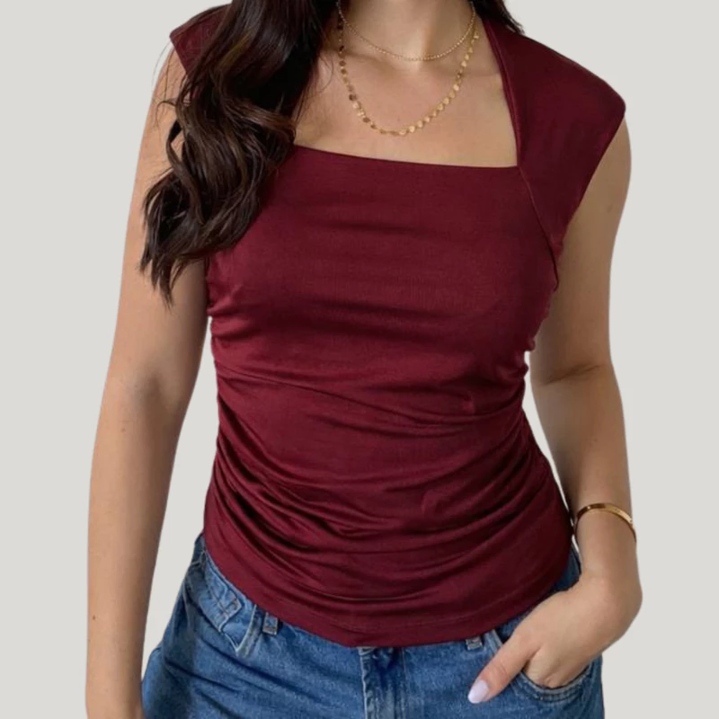 Blusa Feminina Suplex Básica Forrada Drapeada Acinturada Casual Versátil Moda Trabalho Elegante Lisa