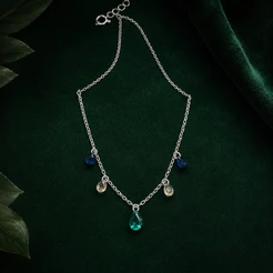 Choker Prata 925 Legitima Gotas Pedras Coloridas