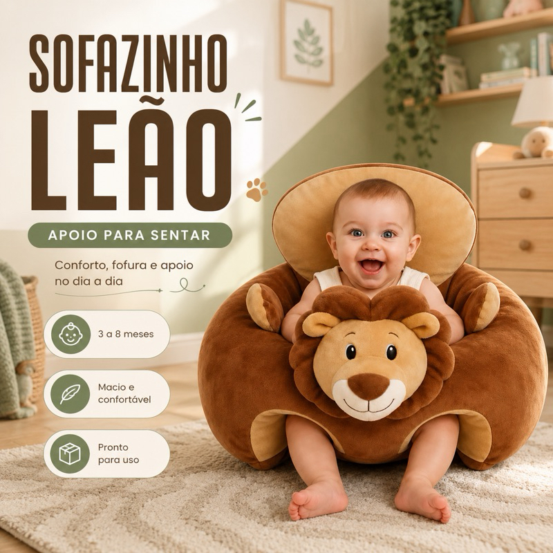 Assento de Bebê Sofazinho Estofado Apoio Para Sentar 3 a 8 Meses Cadeirinha Infantil Multiuso