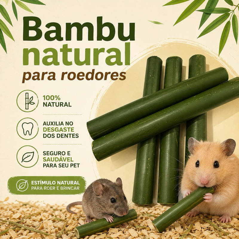Bambu natural para roedores 15cm (hamsters, chinchilas, porquinhos, coelhos)