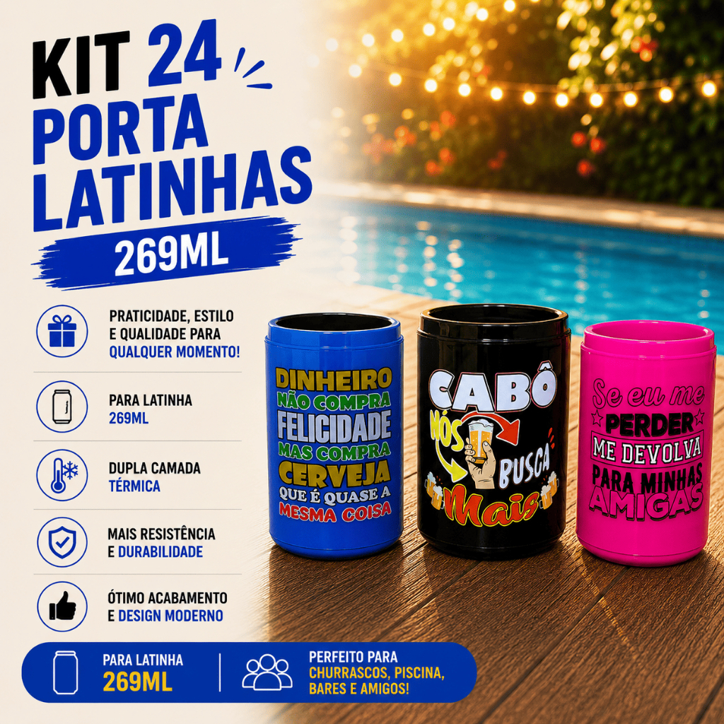 24 Porta Lata 269ml Palito Suporte de Cerveja Fininha Termica