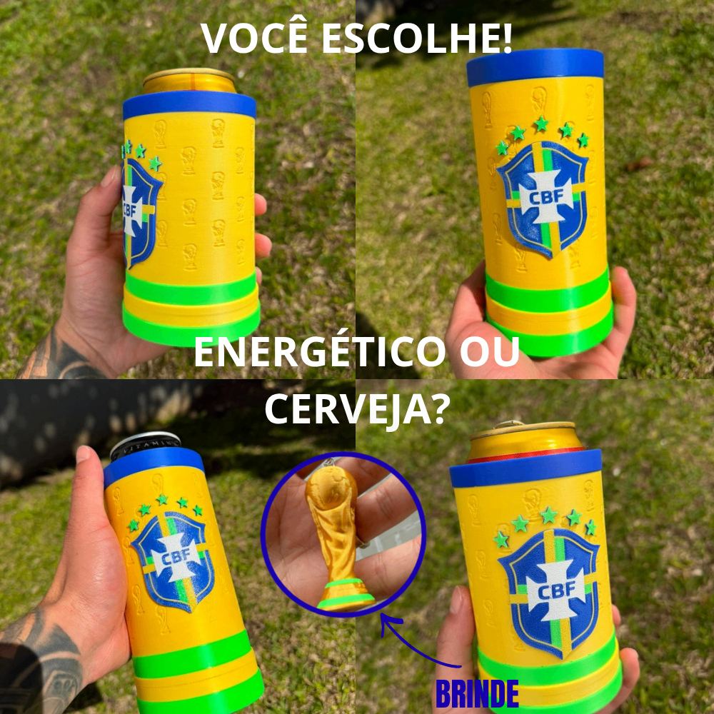 Porta Latas Brasil Compatível com Latas 350ml e 473ml Acessório para Torcedor Torça com ESTILO COPO DO BRASIL