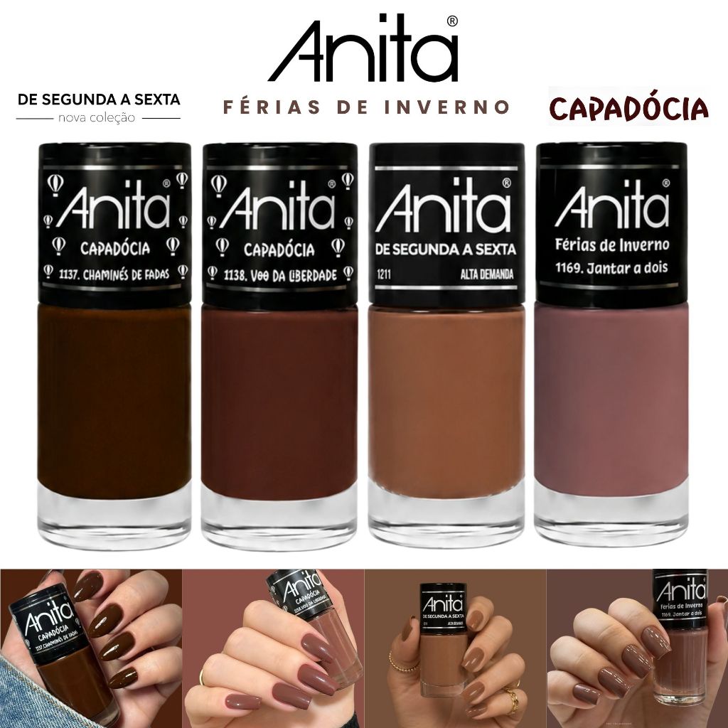 Kit 4 Esmaltes Anita 10ml Capadócia + De Segunda a Sexta + Férias de Inverno Tons Sofisticados
