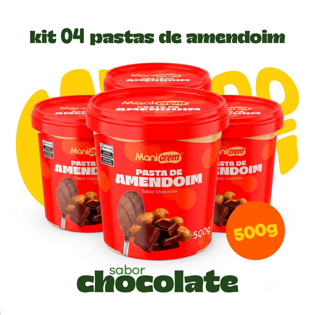 Kit 04x Pasta de Amendoim Manicrem Chocolate - 500g
