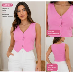 Colete Feminina Alfaiataria Botao Forrado P, M,G,GG