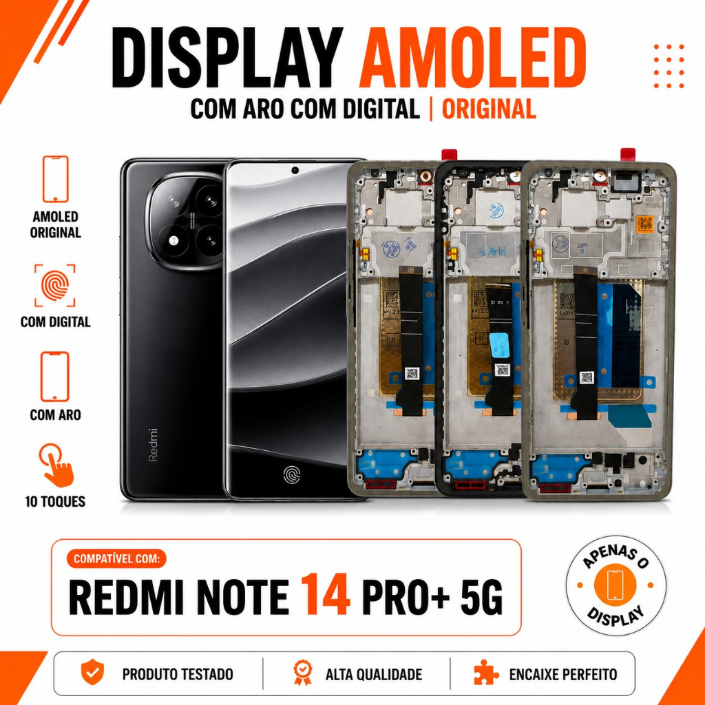 Tela Redmi Note 14 Pro Plus+ 5G Frontal Amoled Original Display C/Aro Chassi Com