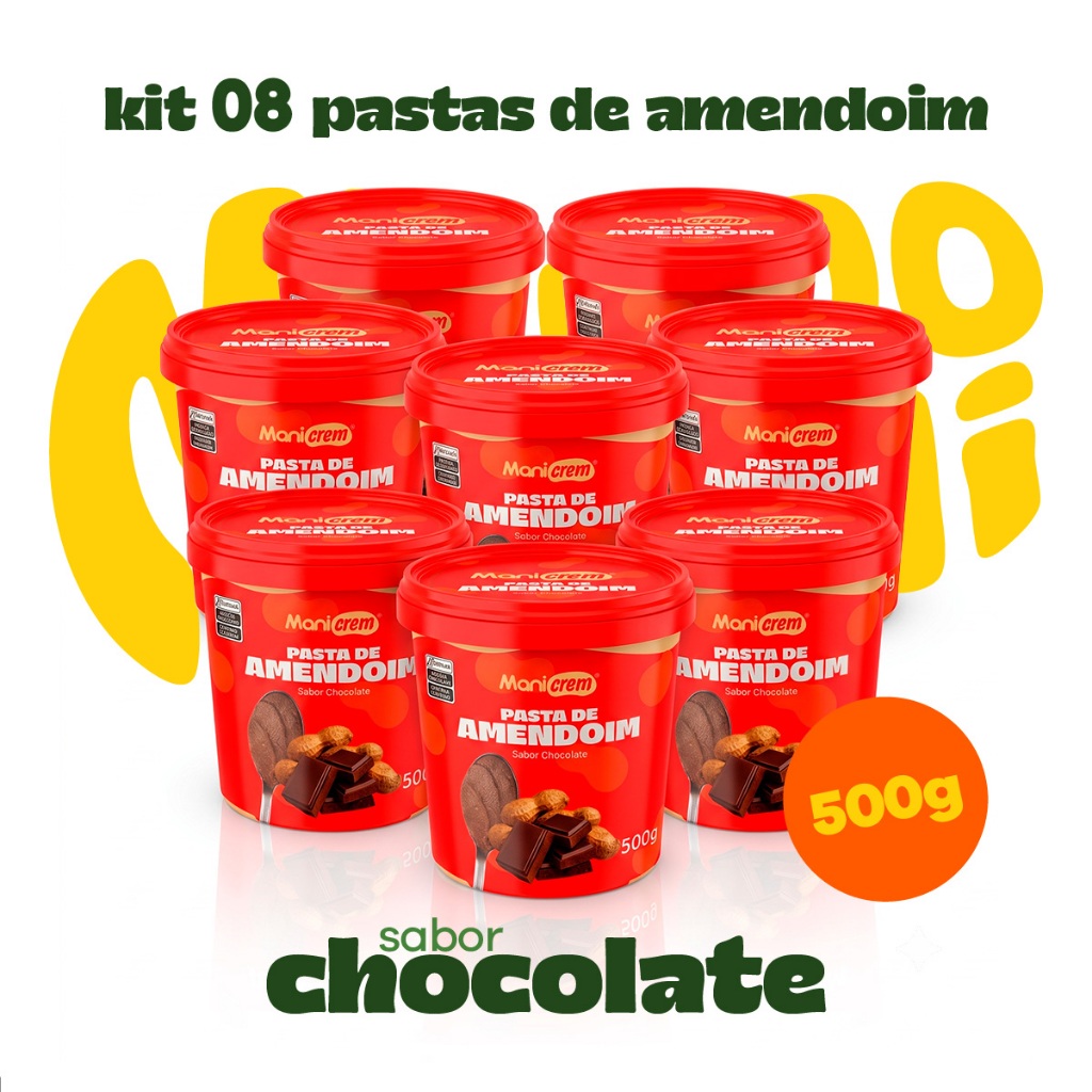Kit 08x Pasta de Amendoim Manicrem Chocolate - 500g