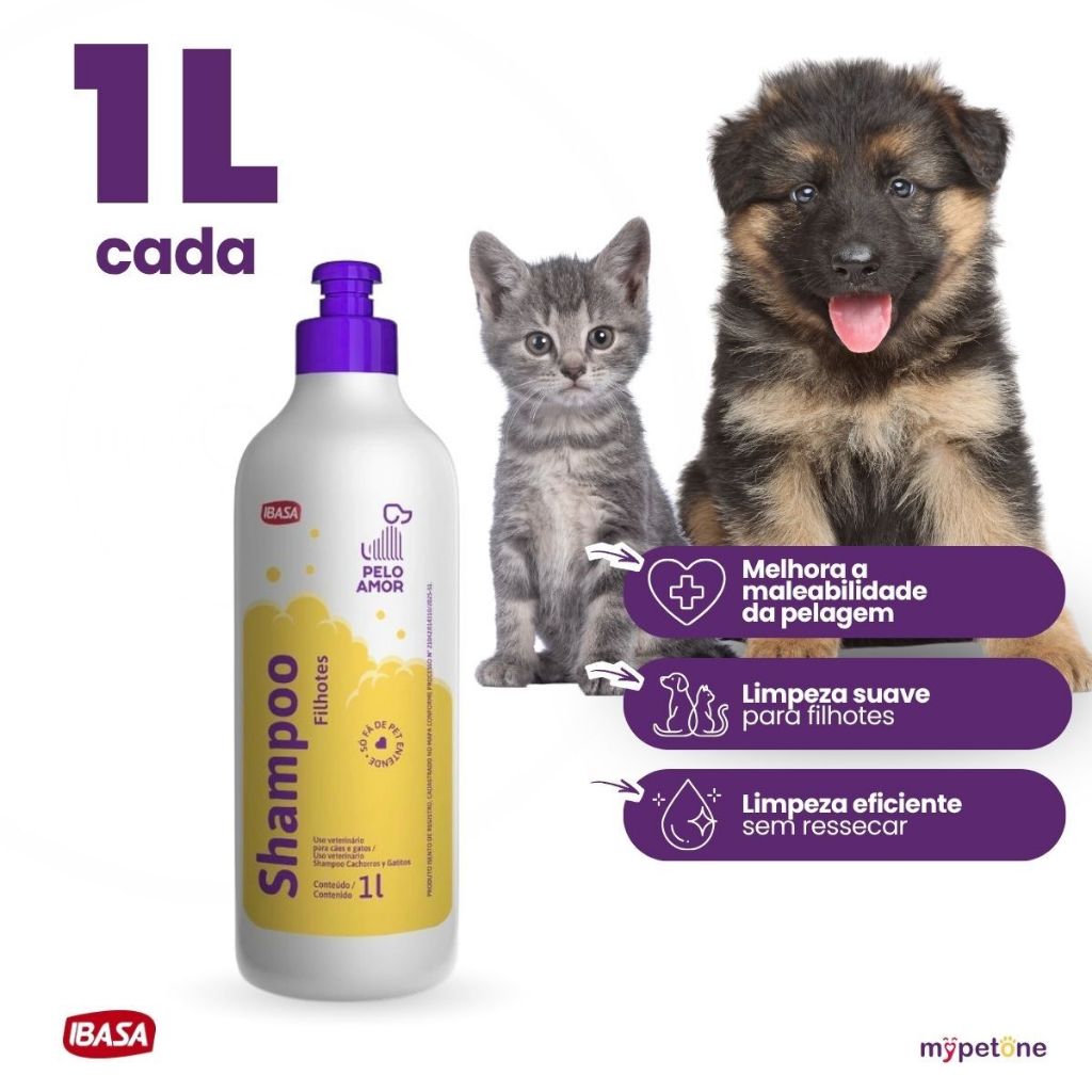 Shampoo para Filhotes 1L Cães e Gatos Pelo Amor- Ibasa